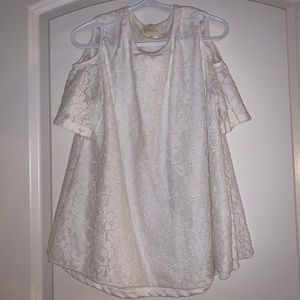 white cold shoulder open flap shirt